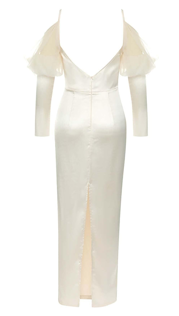 AIIZIE SILK COLD SHOULDER MIDI DRESS IN APRICOT - product image