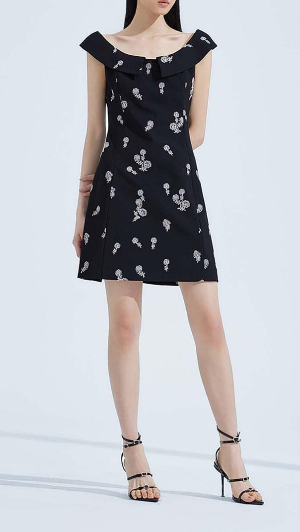 AIIZIE SLEEVELESS EMBROIDERED MINI DRESS IN BLACK - product image