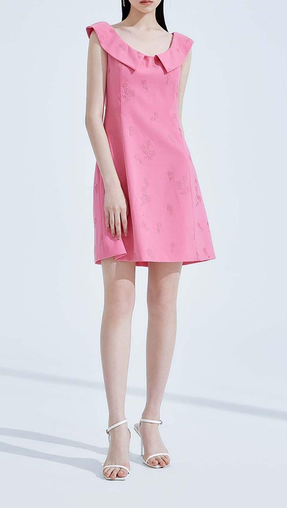SLEEVELESS EMBROIDERED MINI DRESS IN PINK
