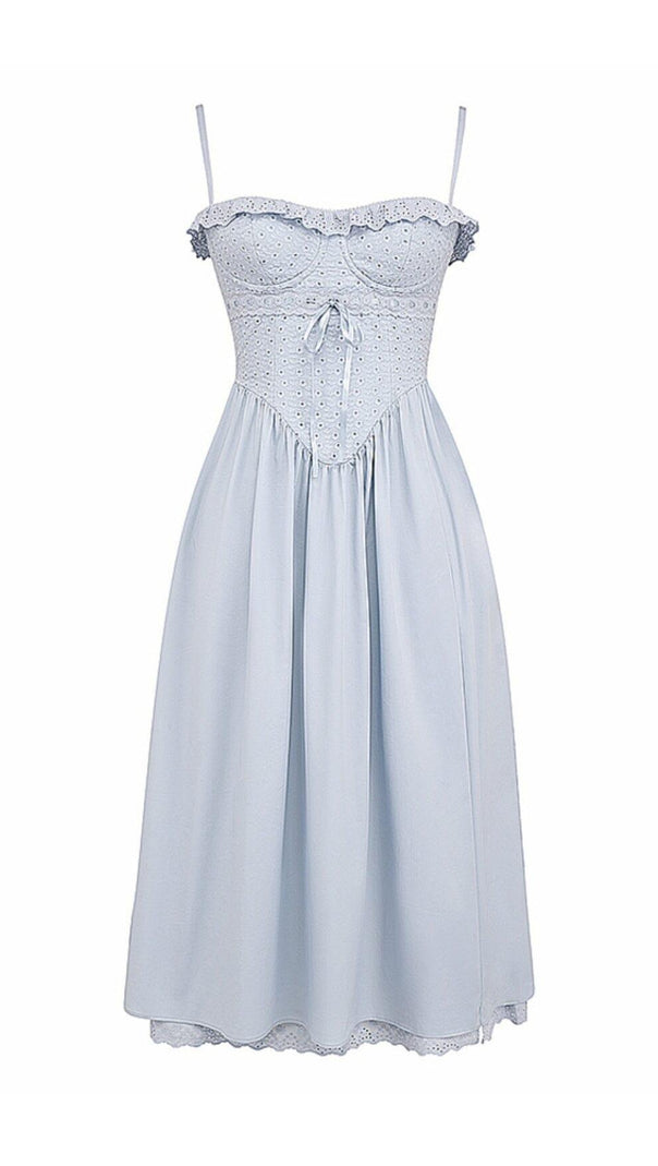 AIIZIE SOFT BLUE BRODERIE ANGLAIS MIDI SUNDRESS - product image