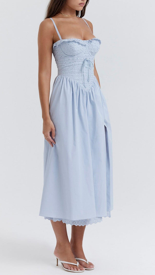 AIIZIE SOFT BLUE BRODERIE ANGLAIS MIDI SUNDRESS - product image