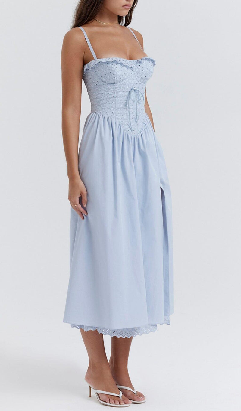 SOFT BLUE BRODERIE ANGLAIS MIDI SUNDRESS