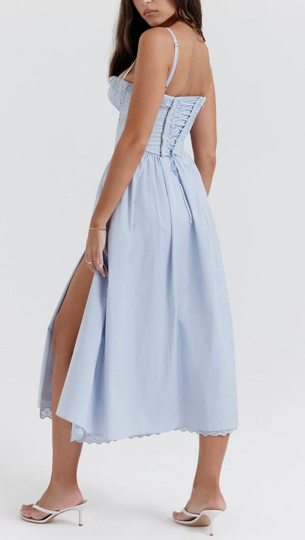 AIIZIE SOFT BLUE BRODERIE ANGLAIS MIDI SUNDRESS - product image