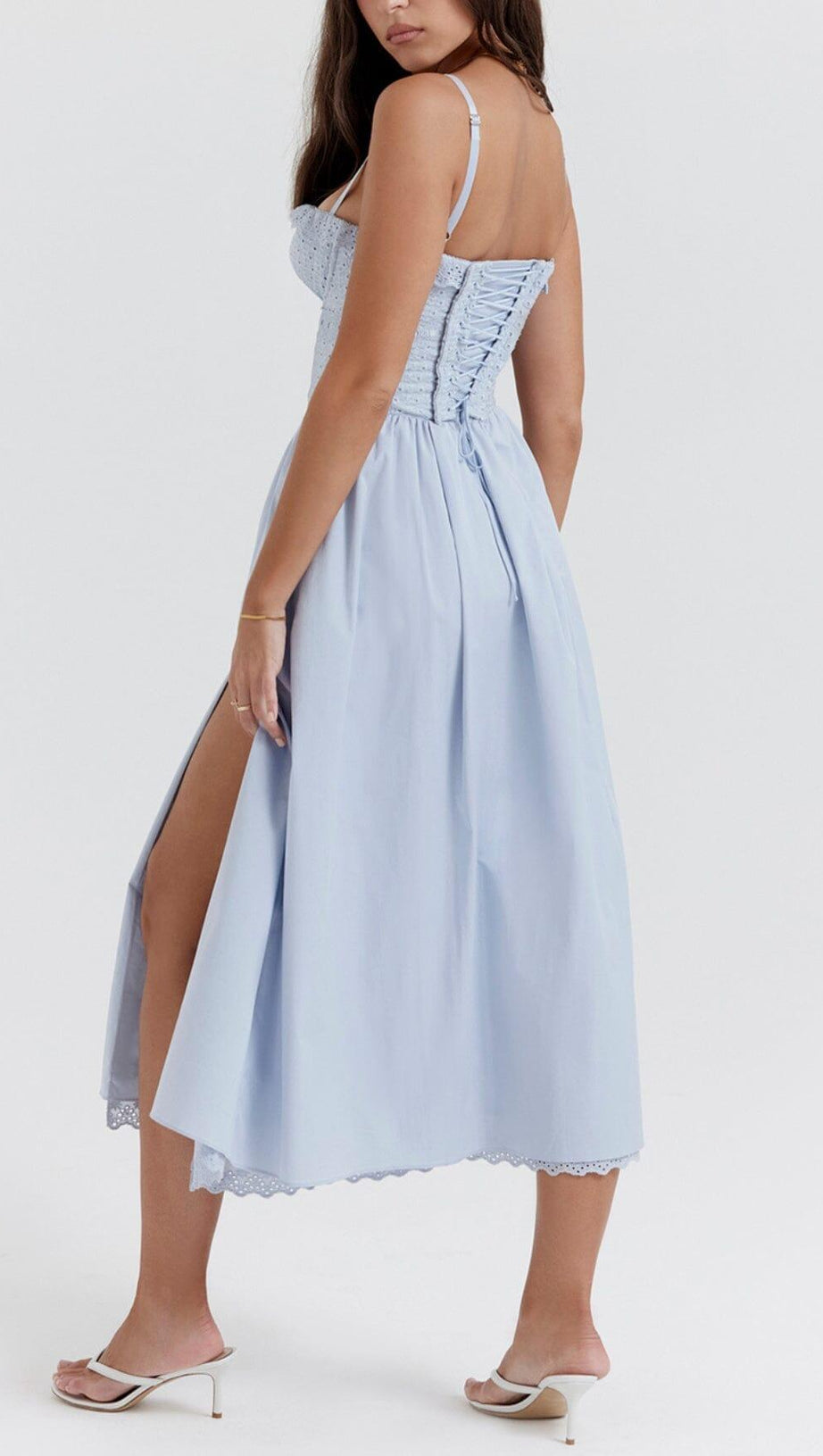 SOFT BLUE BRODERIE ANGLAIS MIDI SUNDRESS