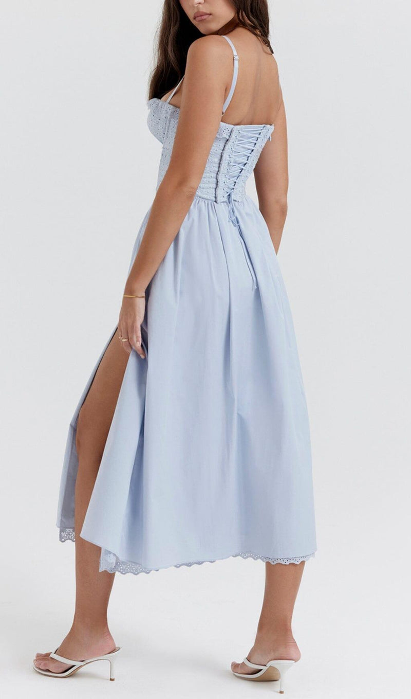 SOFT BLUE BRODERIE ANGLAIS MIDI SUNDRESS