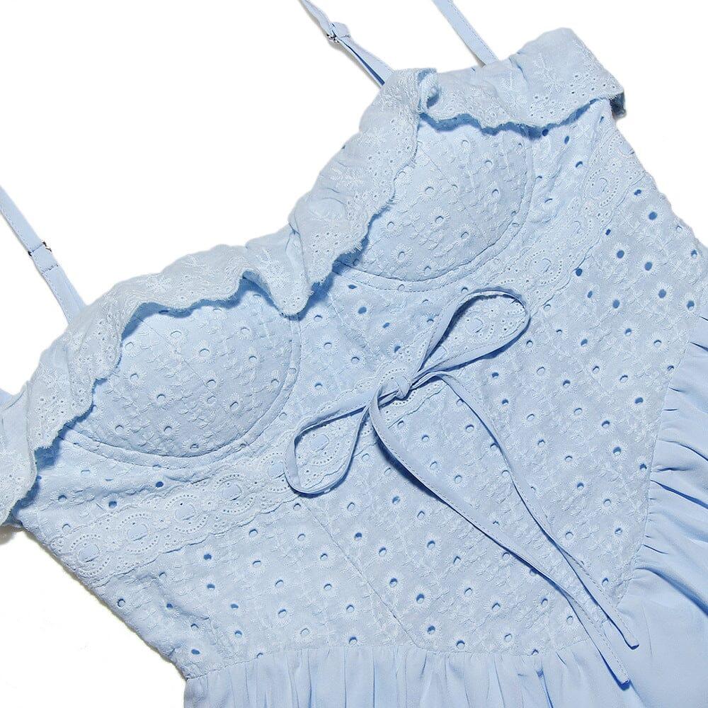 PRENDINO MIDI IN BRODERIE ANGLAIS BLU MORBIDO