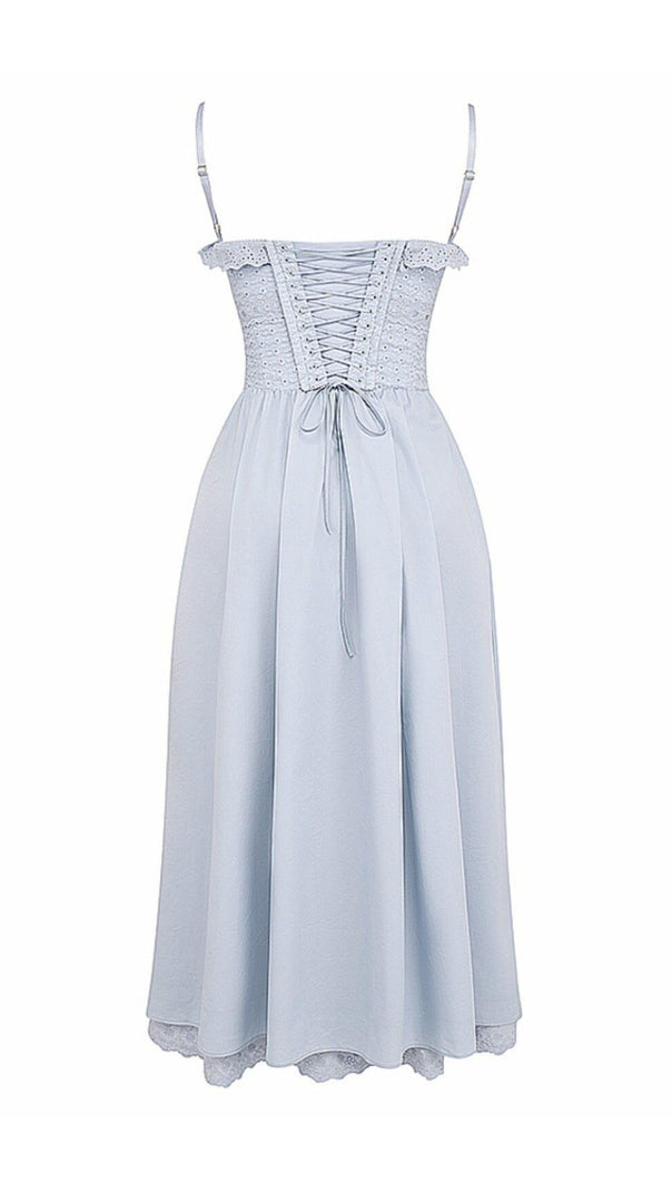 PRENDINO MIDI IN BRODERIE ANGLAIS BLU MORBIDO