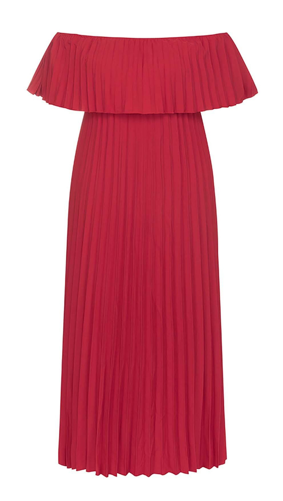 STRAPLESS PLEATED MAXI DRESS IN RED