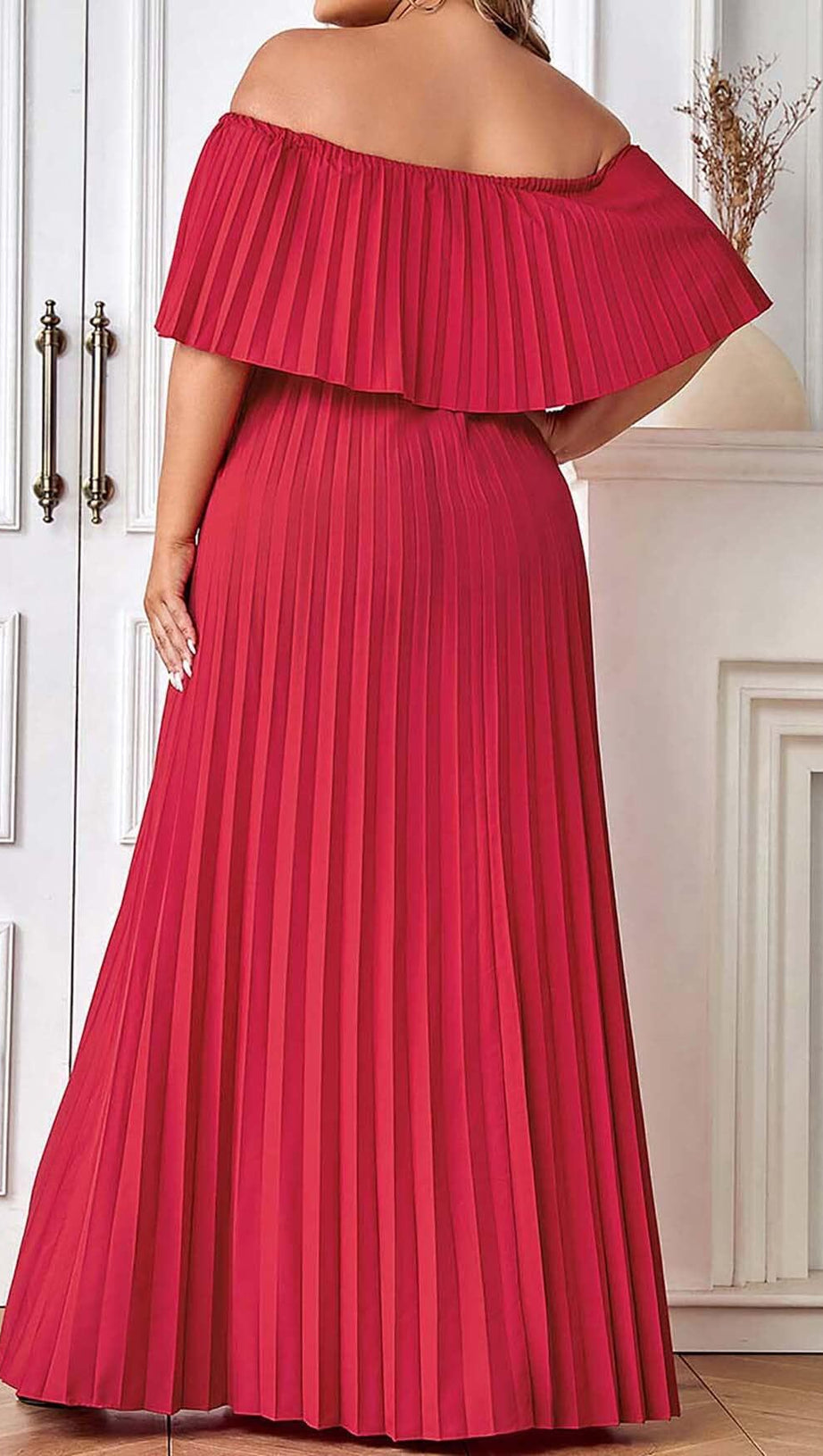 TRÄGERLOSES PLISSIERTES MAXIKLEID IN ROT