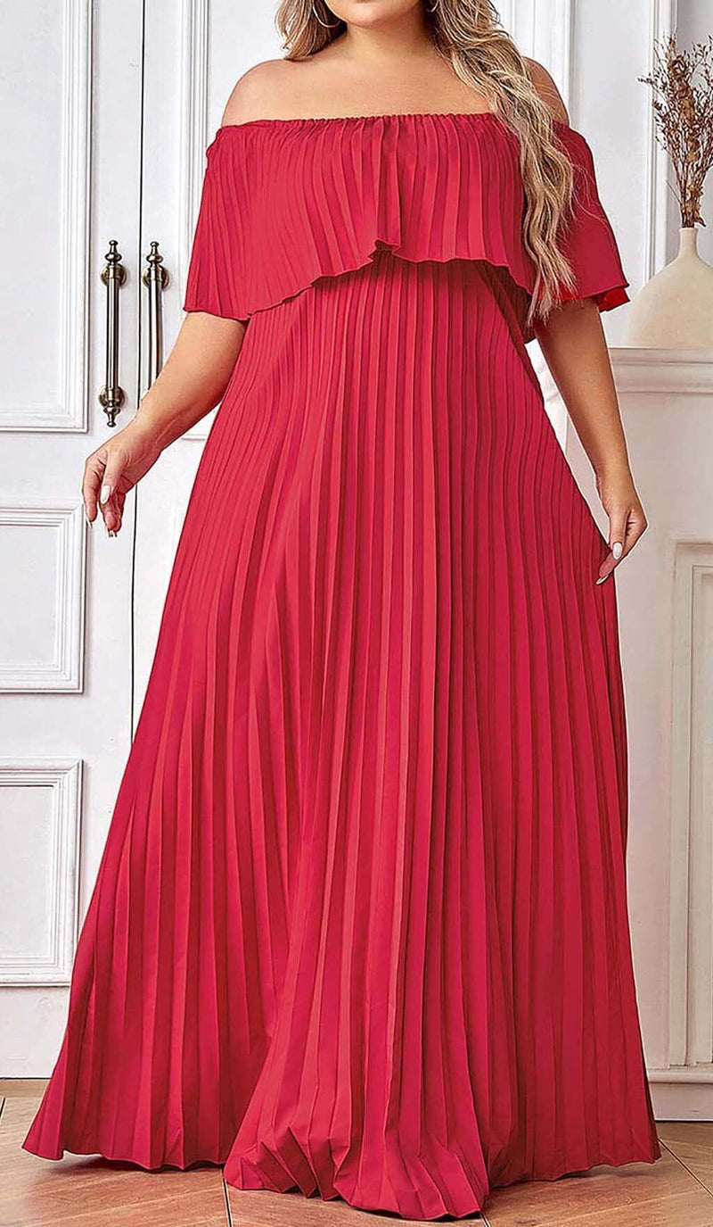 STRAPLESS PLEATED MAXI DRESS IN RED