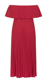 STRAPLESS PLEATED MAXI DRESS IN RED