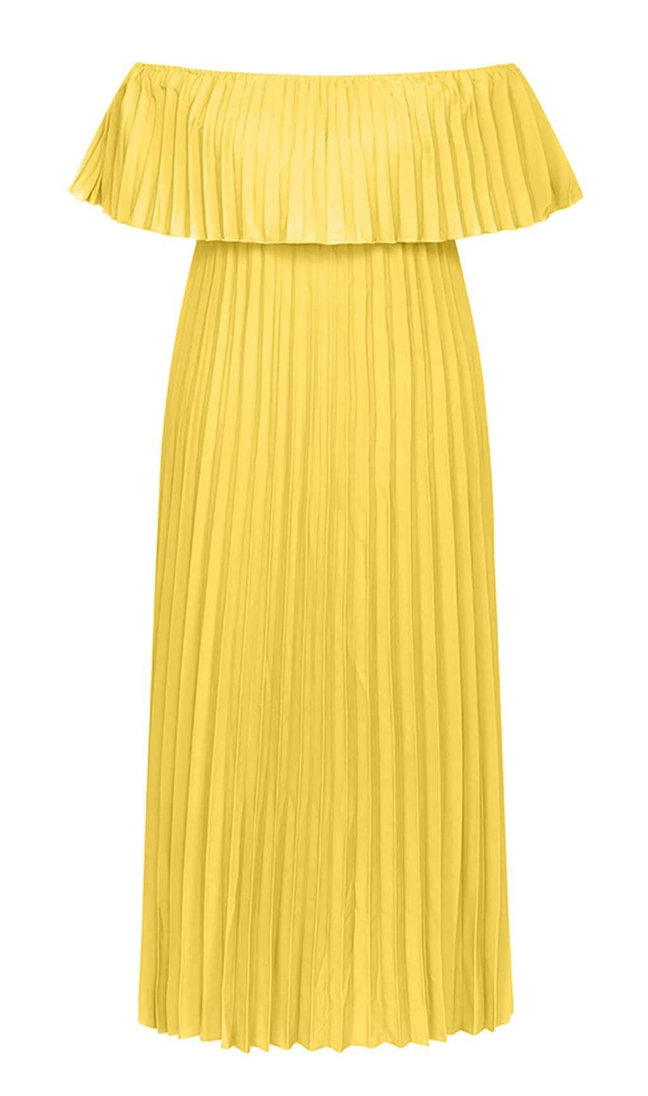 STRAPLESS PLEATED MAXI DRESS IN YELLOW