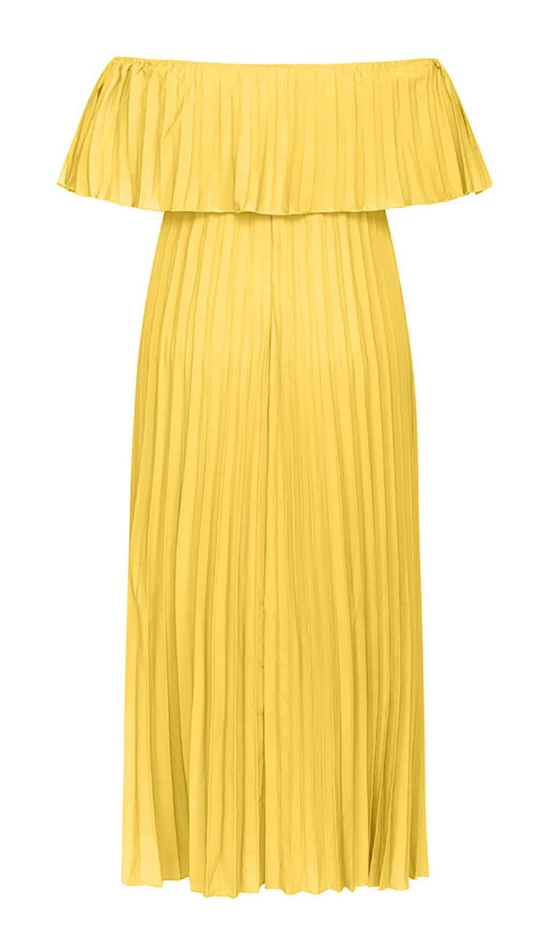 STRAPLESS PLEATED MAXI DRESS IN YELLOW