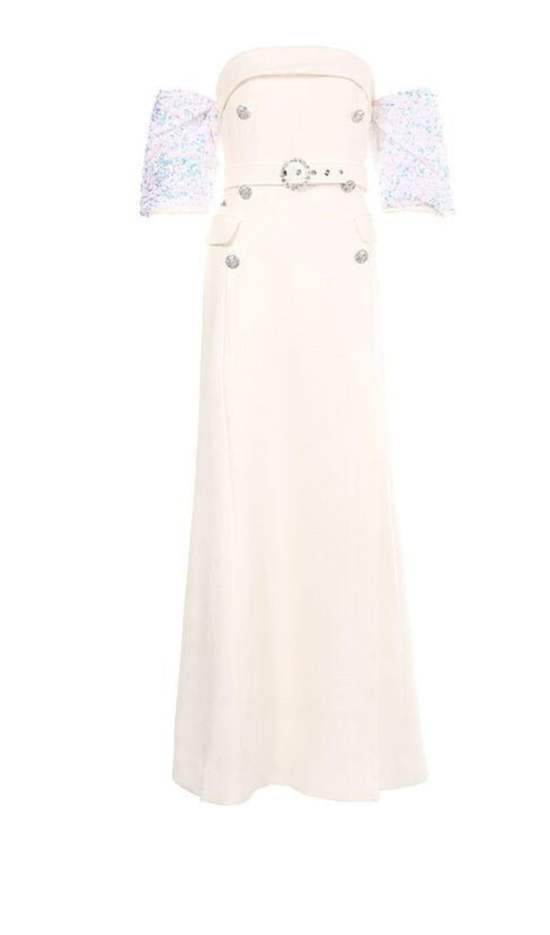 STRAPLESS SPLIT MAXI DRESS IN WHITE