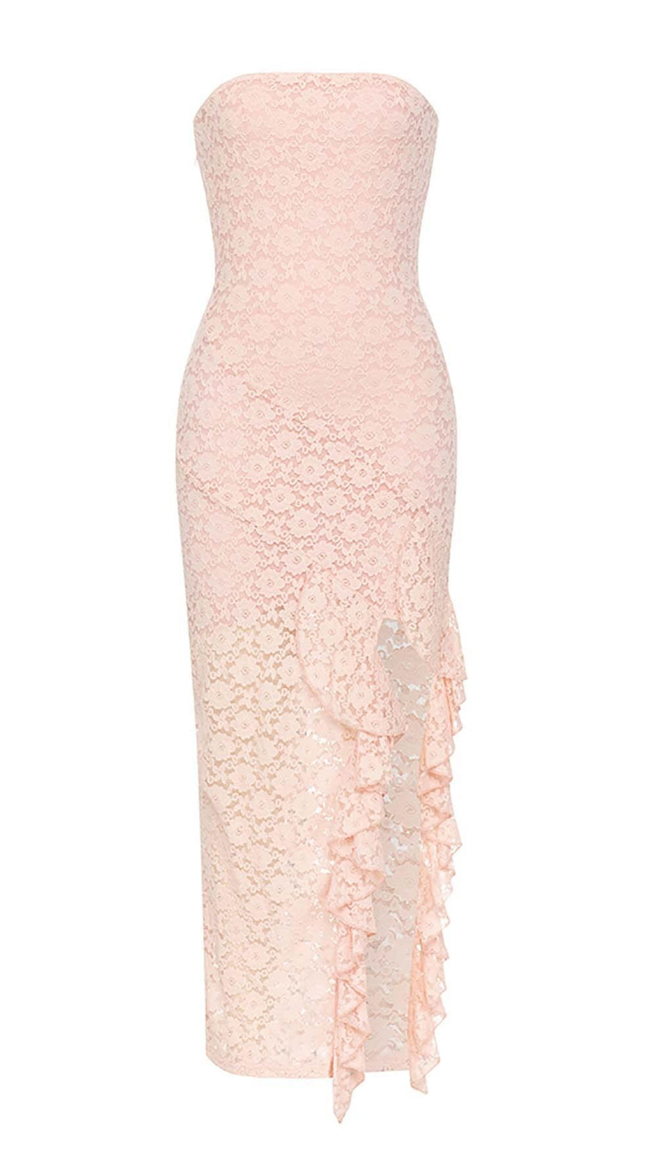 STRAPPY RUFFLE DETAIL MIDI DRESS IN PINK