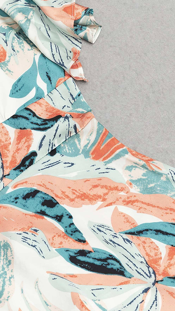 AIIZIE TROPICAL PRINT BUTTERFLY SLEEVE MIDI DRESS IN MULTI COLOR - product image