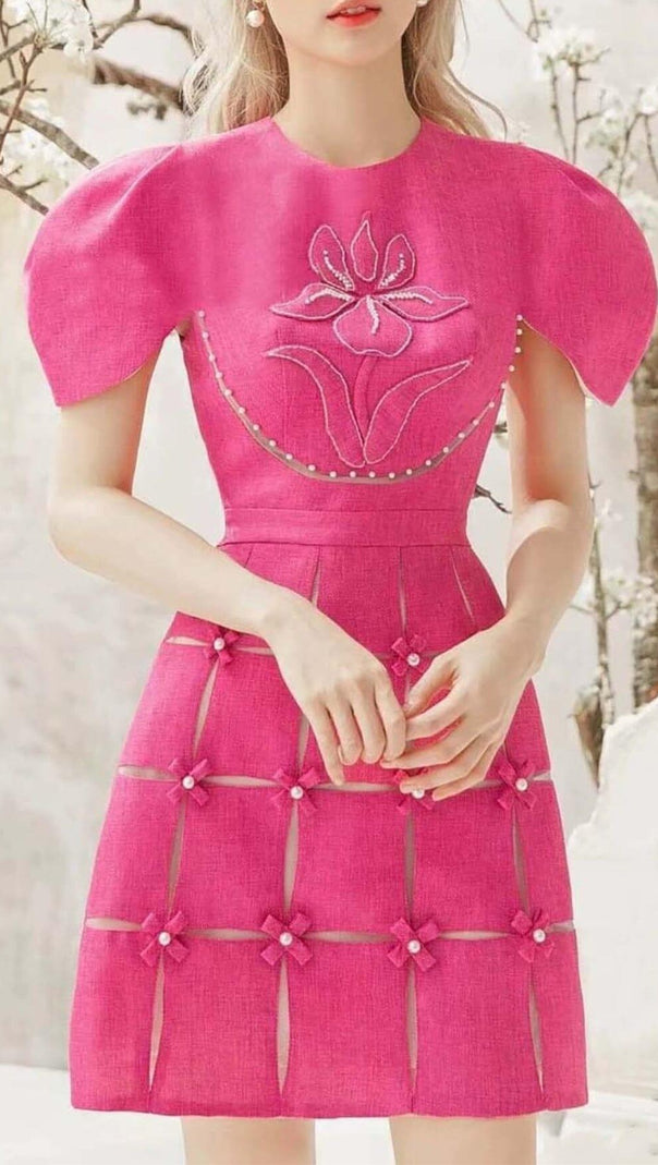 AIIZIE 3D FLOWER O NECK MINI DRESS IN PINK - product image