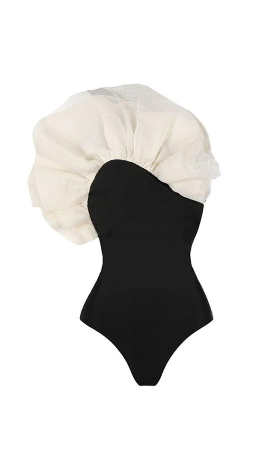 COSTUME DA BAGNO INTERO CON VOLANT IN FILATO DI RETE