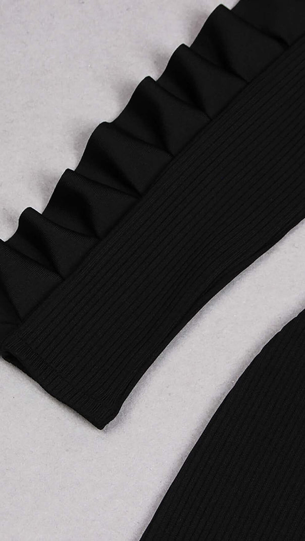 AIIZIE ASYMMETRIC ONE SLEEVE MIDI DRESS IN BLACK - product image