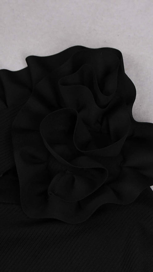 AIIZIE ASYMMETRIC ONE SLEEVE MIDI DRESS IN BLACK - product image