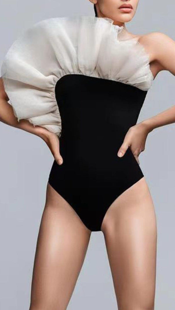 AIIZIE NET YARN RUFFLE ONE PIECE SWIMSUIT - product image