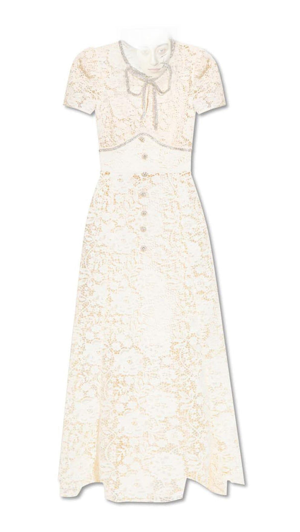 AIIZIE BOW-EMBELLISHED FLORAL-LACE MIDI DRESS IN BEIGE - product image