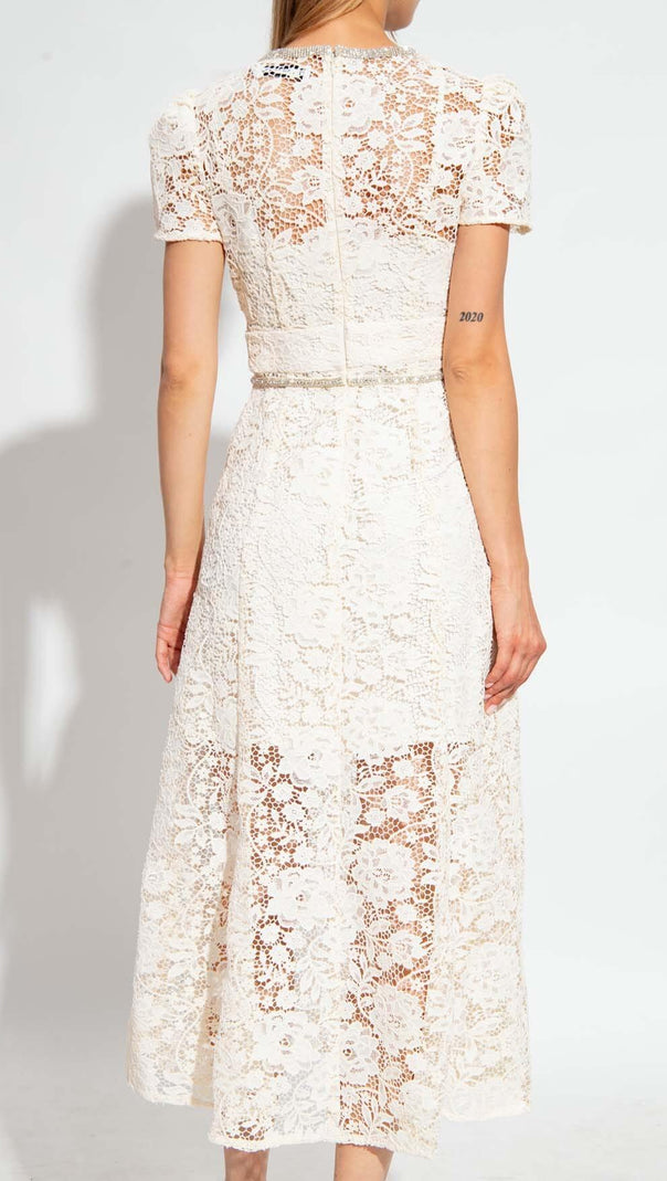 AIIZIE BOW-EMBELLISHED FLORAL-LACE MIDI DRESS IN BEIGE - product image