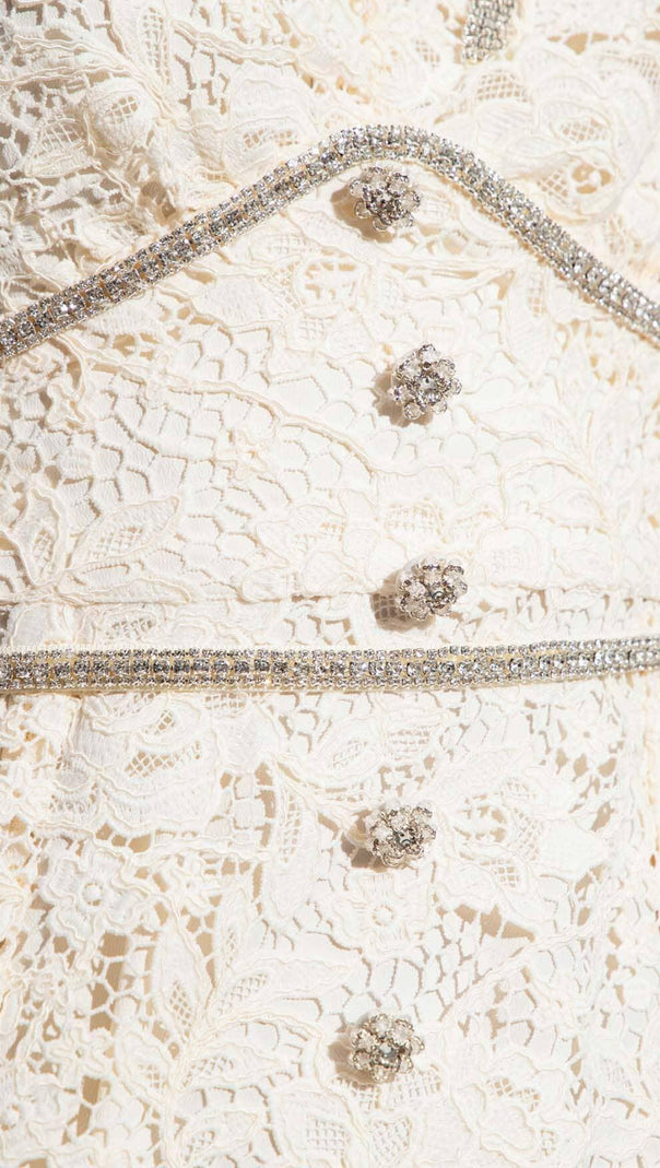 AIIZIE BOW-EMBELLISHED FLORAL-LACE MIDI DRESS IN BEIGE - product image