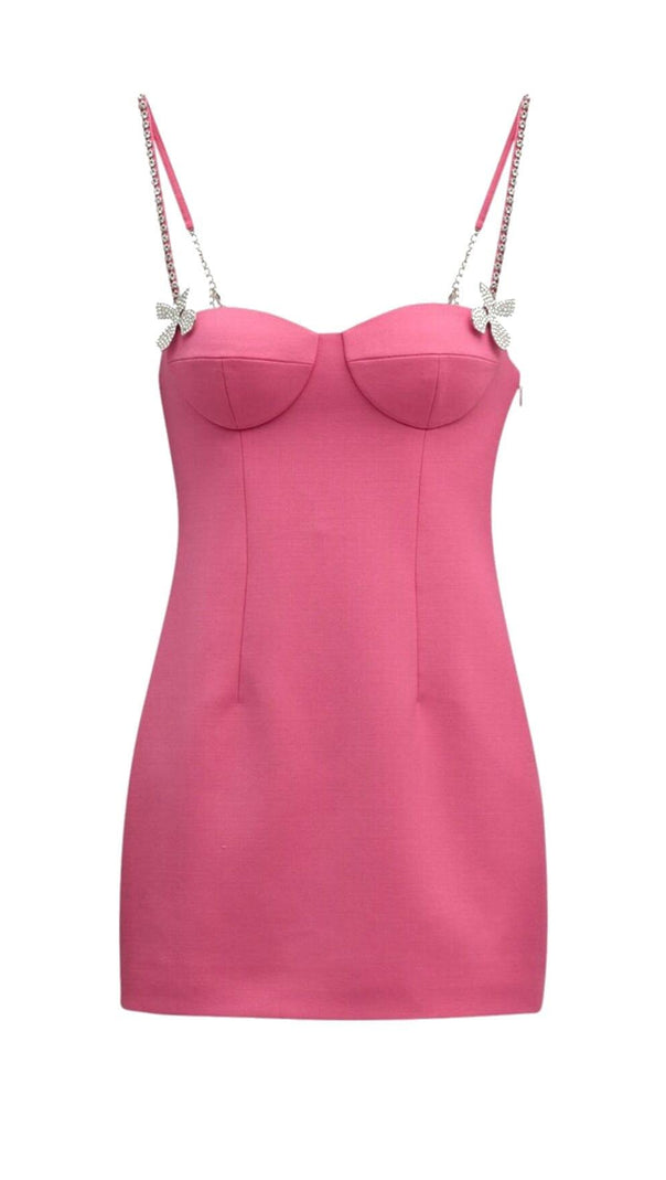 AIIZIE BUTTERFLY CRYSTAL DETAIL MINI DRESS IN PINK - product image