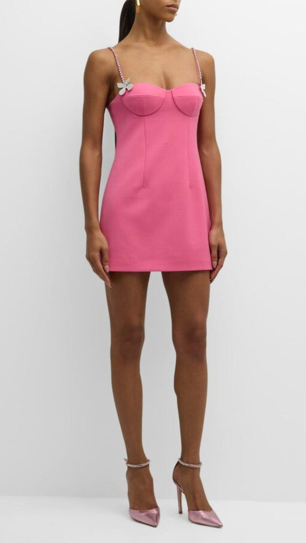 AIIZIE BUTTERFLY CRYSTAL DETAIL MINI DRESS IN PINK - product image