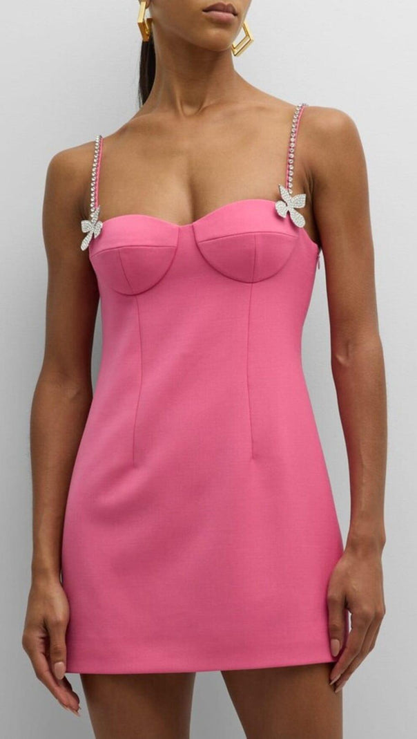 AIIZIE BUTTERFLY CRYSTAL DETAIL MINI DRESS IN PINK - product image
