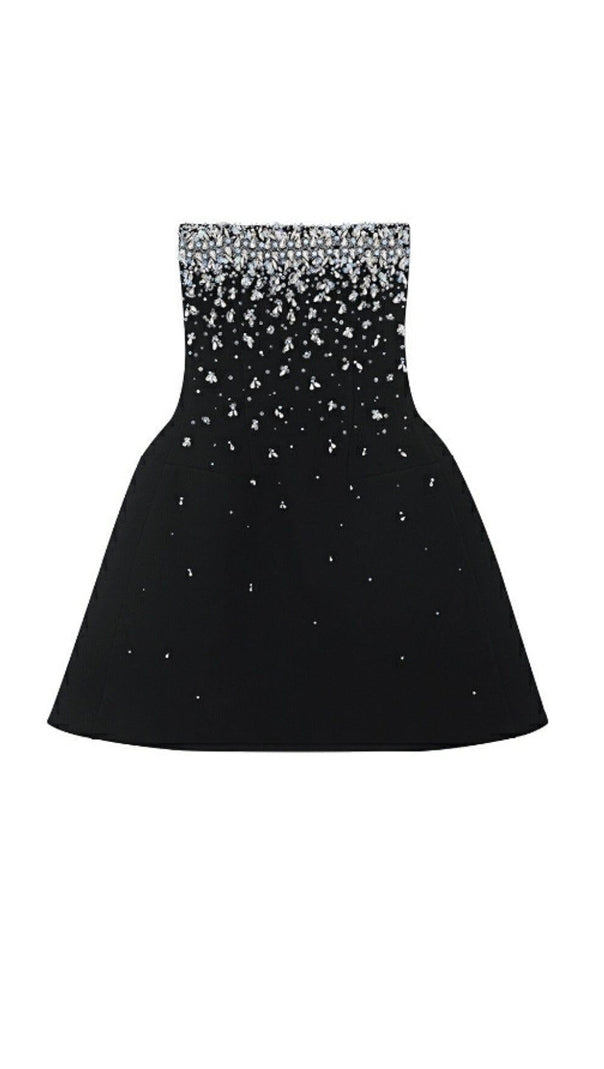 AIIZIE CRYSTAL BEADING STRAPLESS MINI DRESS IN BLACK - product image