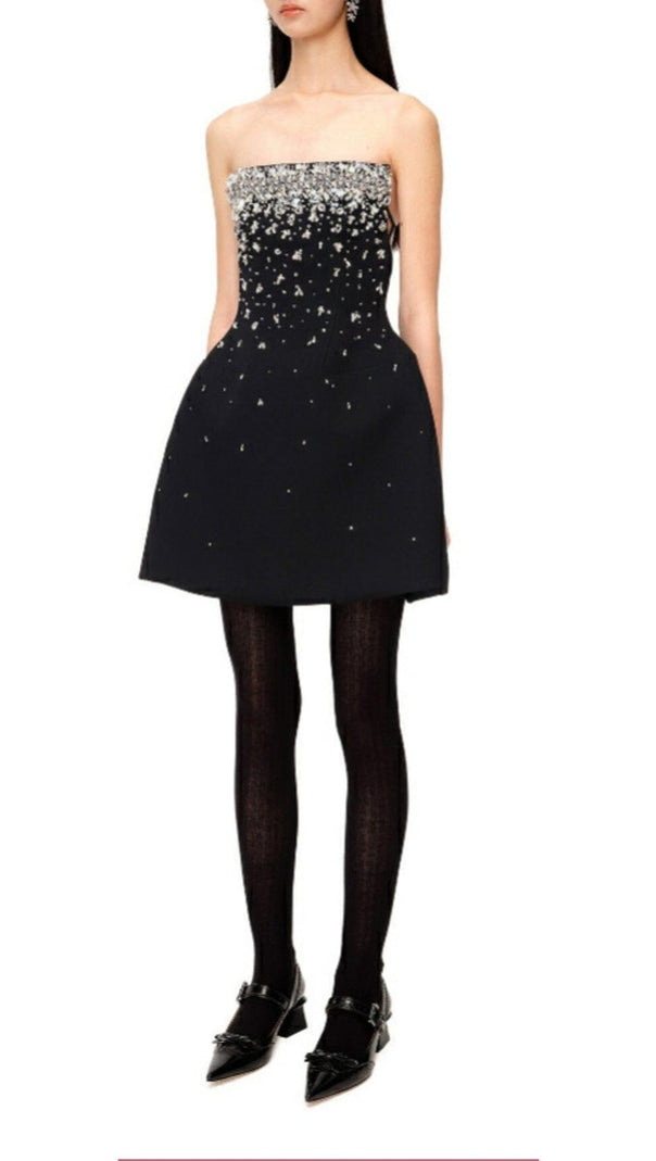 AIIZIE CRYSTAL BEADING STRAPLESS MINI DRESS IN BLACK - product image