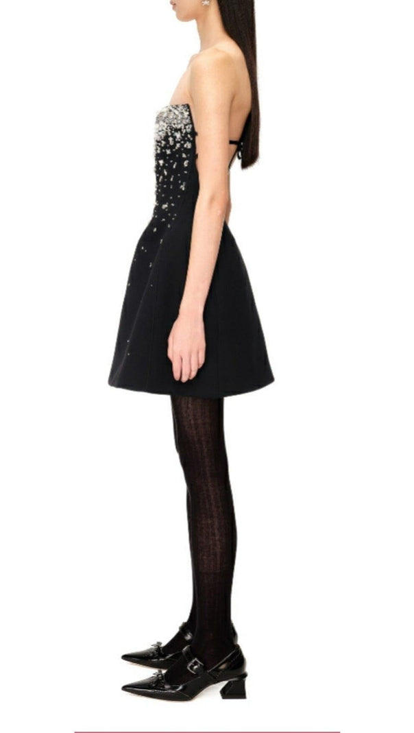 AIIZIE CRYSTAL BEADING STRAPLESS MINI DRESS IN BLACK - product image