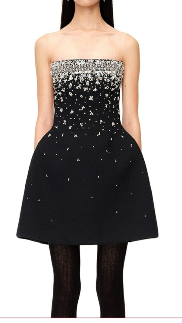 AIIZIE CRYSTAL BEADING STRAPLESS MINI DRESS IN BLACK - product image