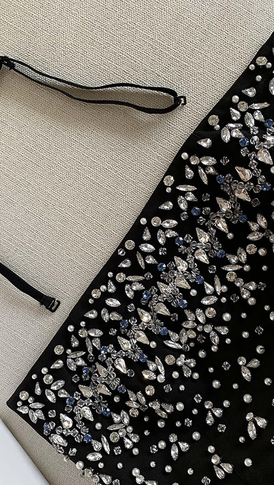 CRYSTAL BEADING STRAPLESS MINI DRESS IN BLACK