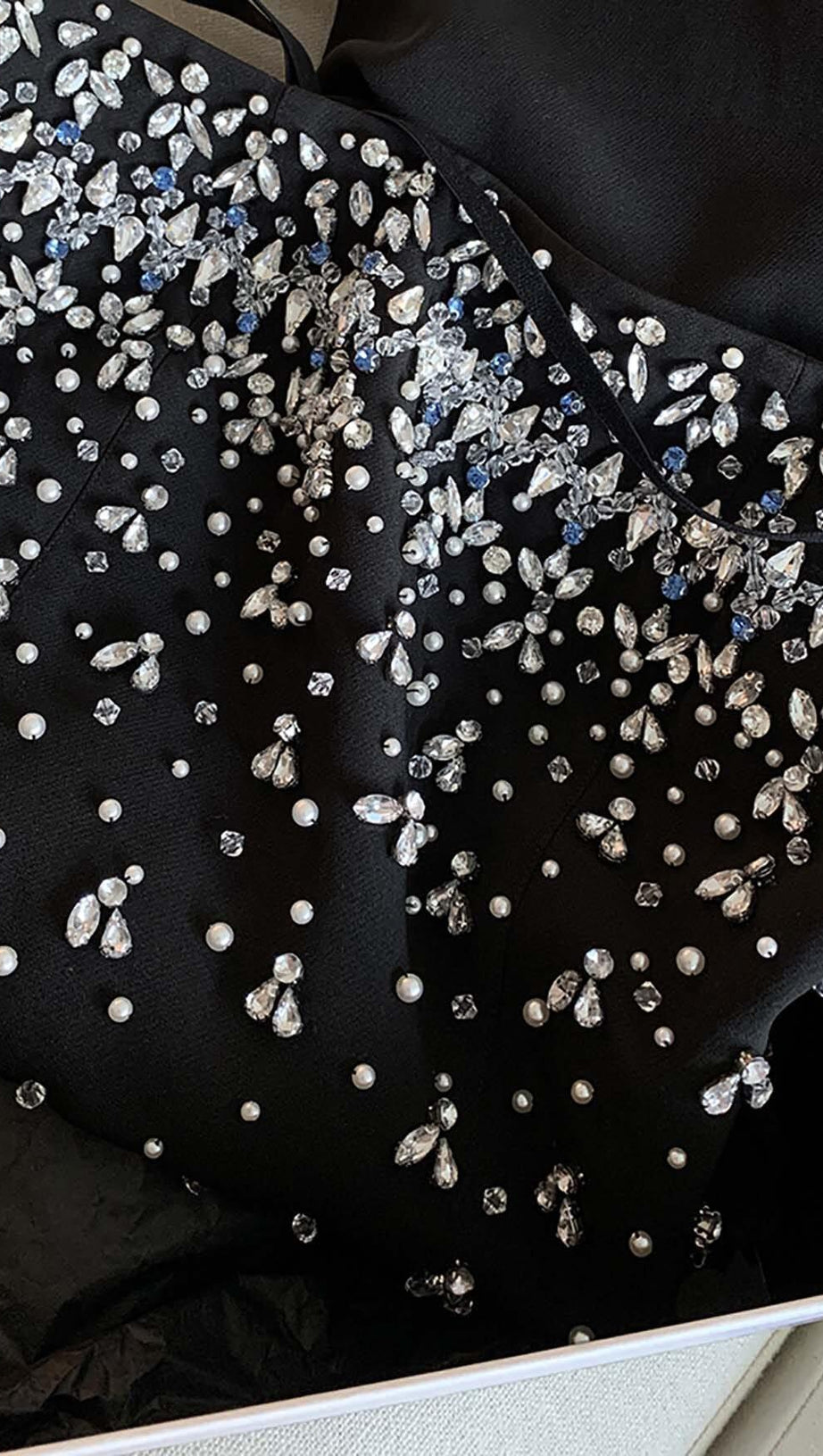 CRYSTAL BEADING STRAPLESS MINI DRESS IN BLACK