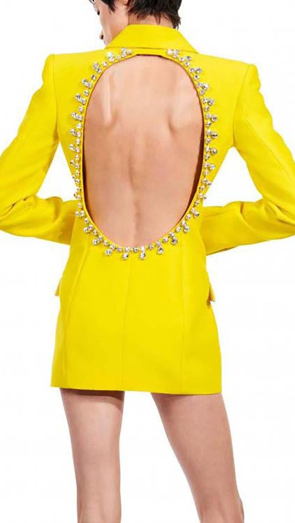 AIIZIE CRYSTAL OPEN BACK JACKET DRESS IN YELLOW - product image