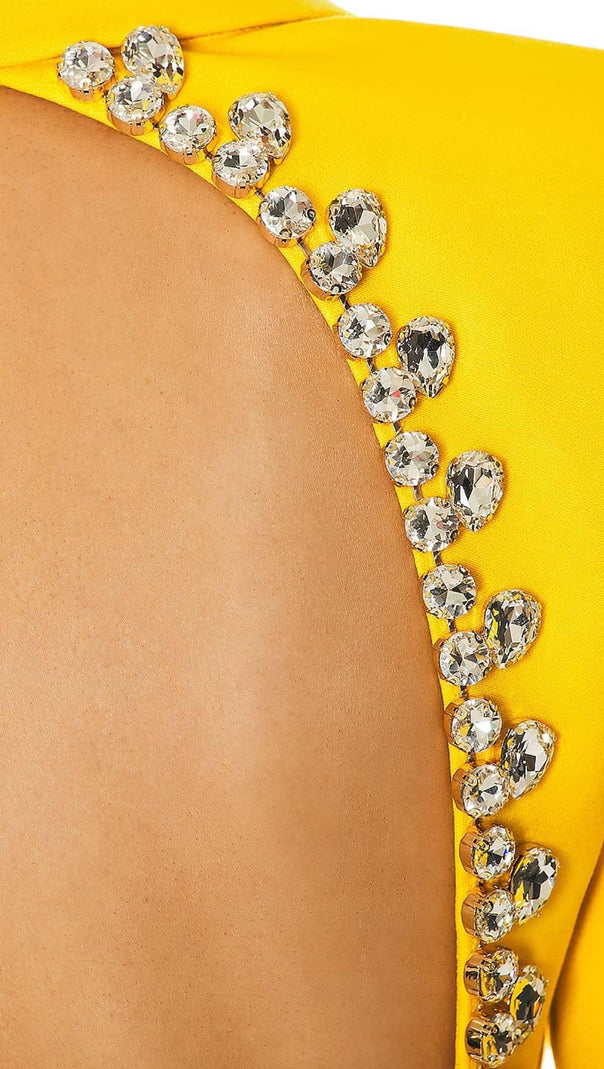 AIIZIE CRYSTAL OPEN BACK JACKET DRESS IN YELLOW - product image