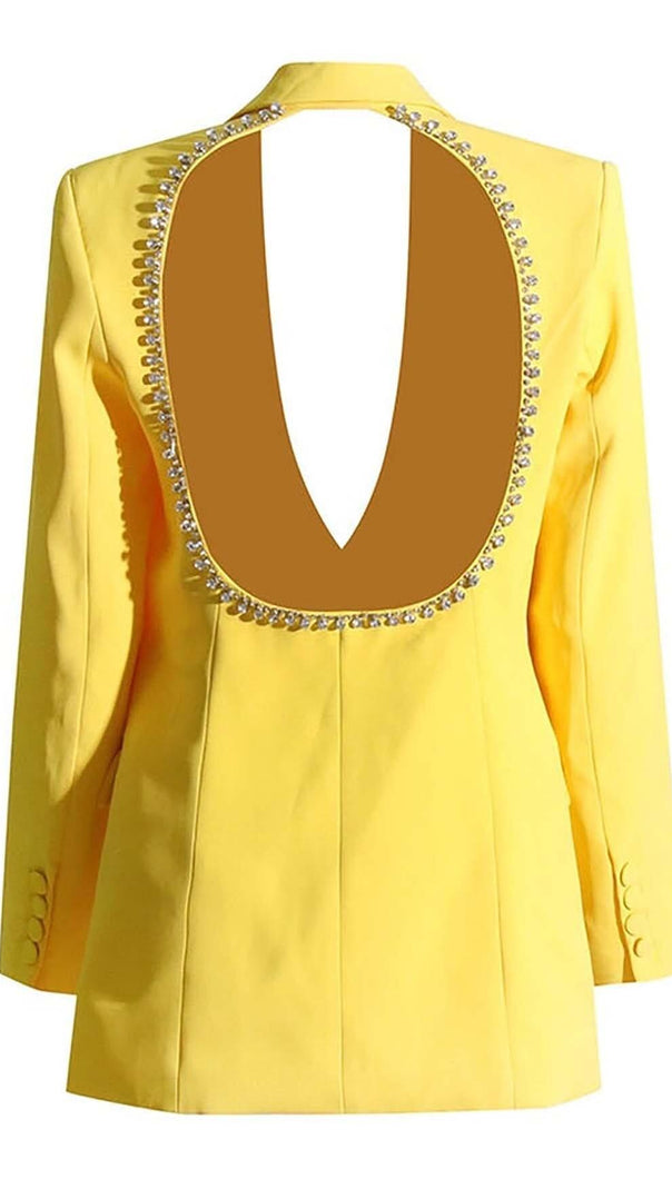 Crystal Open Back Jacket Dress in Yellow