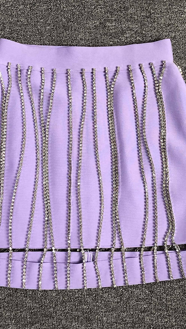 AIIZIE CRYSTAL TASSEL BANDAGE MINI DRESS IN PURPLE - product image