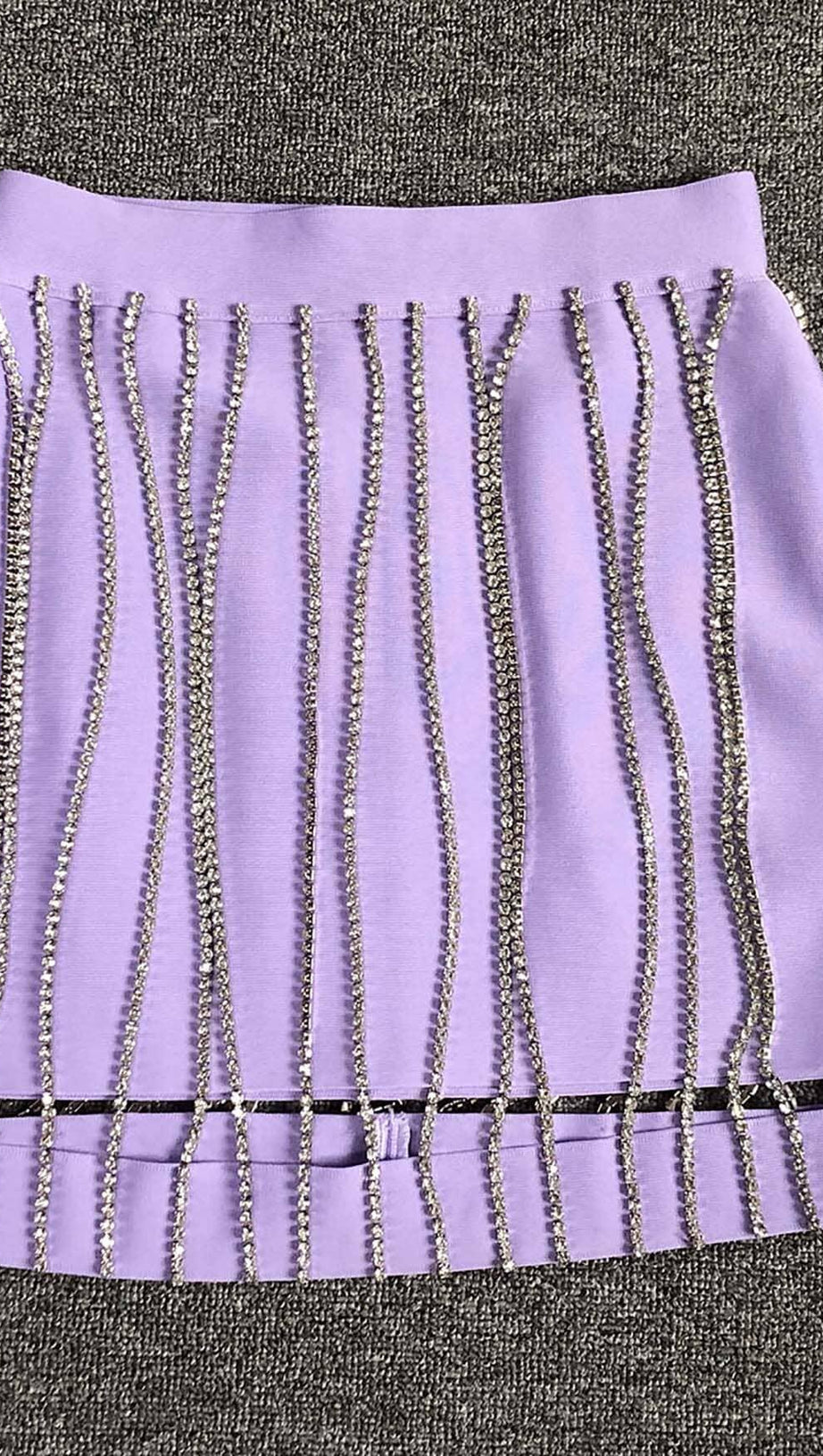 CRYSTAL TASSEL BANDAGE MINI DRESS IN PURPLE