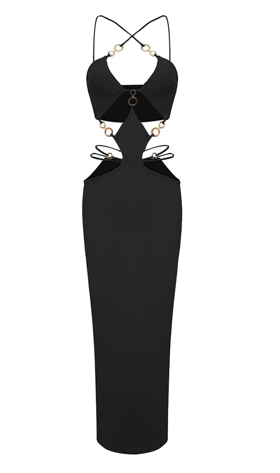 CUTOUT CHAIN MAXI DRESS IN BLACK