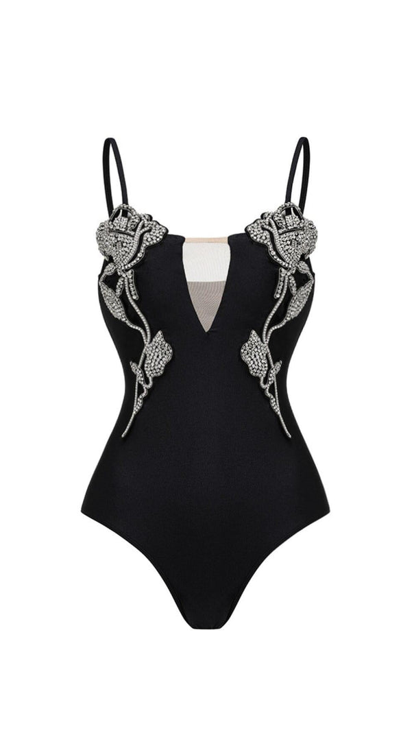 AIIZIE RHINESTONES FLOWER DECOR ONE PIECE SWIMSUIT - product image