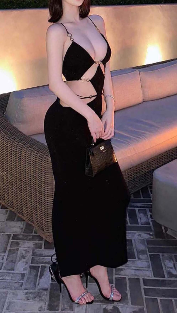 AIIZIE CUTOUT CHAIN MAXI DRESS IN BLACK - product image