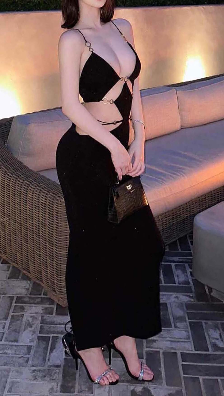 CUTOUT CHAIN MAXI DRESS IN BLACK