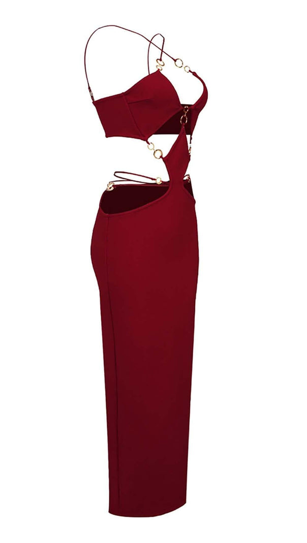 AIIZIE CUTOUT CHAIN MAXI DRESS IN RED - product image