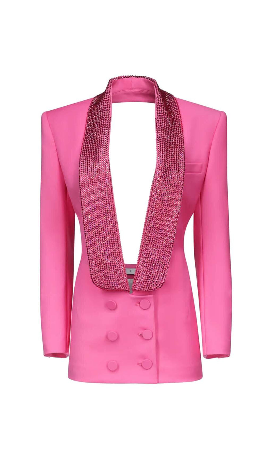 MINI ABITO ROSA CON CRISTALLI E TAGLIO