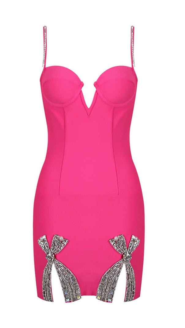 AIIZIE DIAMOND BANDAGE SPAGHETTI STRAP MINI DRESS IN RED - product image