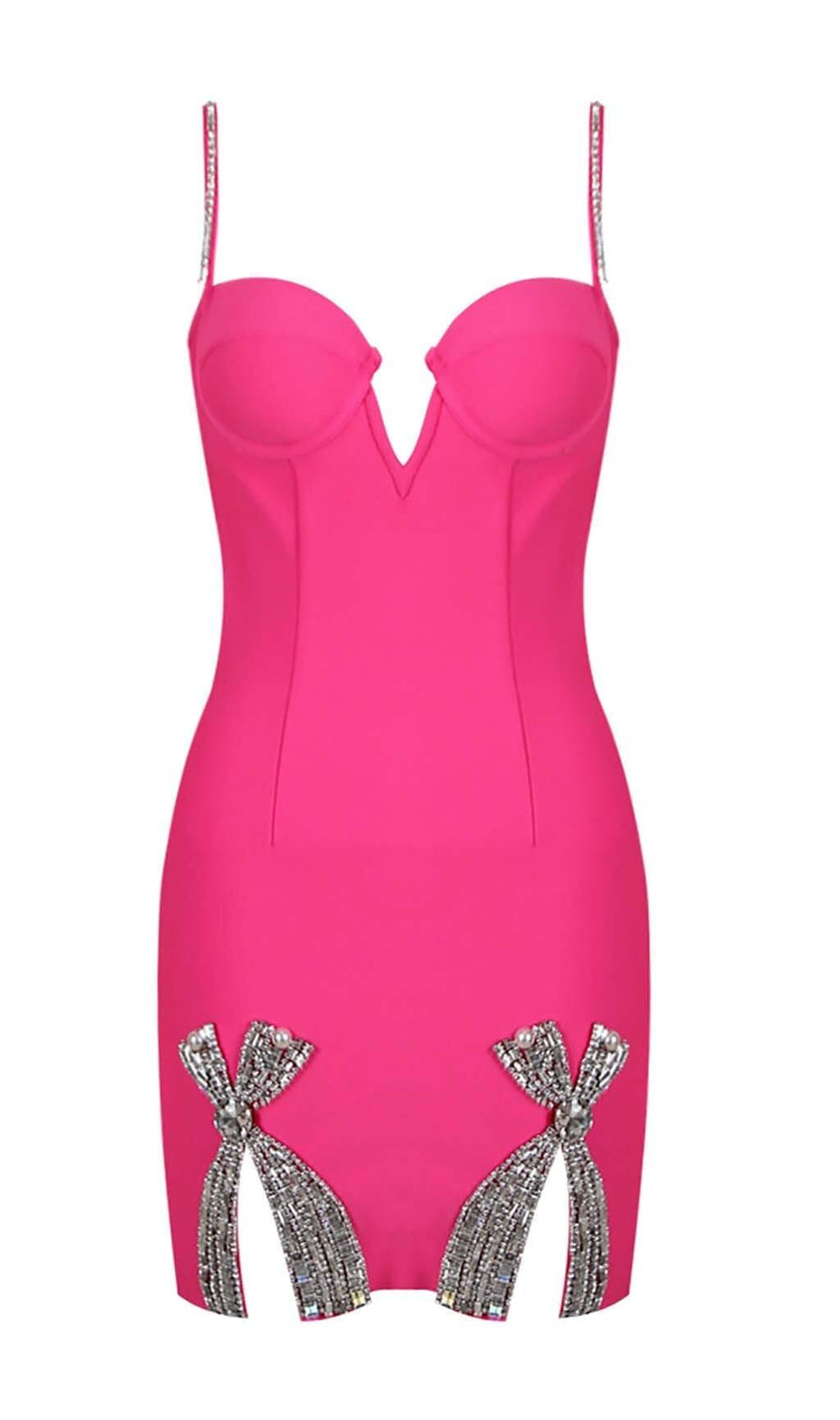 DIAMOND BANDAGE SPAGHETTI STRAP MINI DRESS IN RED